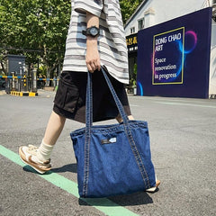 Vintage Denim Tote Bag Retro Grunge Handbag & Grocery Shopper Bag