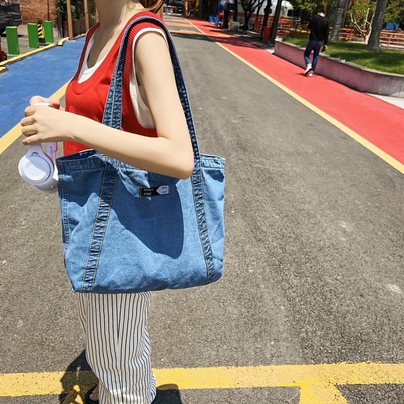 Vintage Denim Tote Bag Retro Grunge Handbag & Grocery Shopper Bag