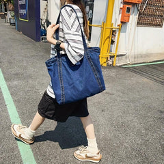 Vintage Denim Tote Bag Retro Grunge Handbag & Grocery Shopper Bag