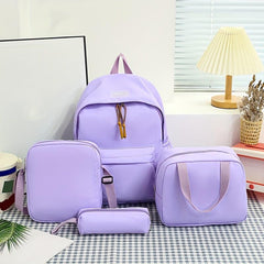 4PCS Purple Backpack Set School Daypack Travel Knapsack & Laptop & Lunch & Penci