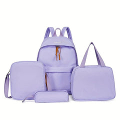 4PCS Purple Backpack Set School Daypack Travel Knapsack & Laptop & Lunch & Penci