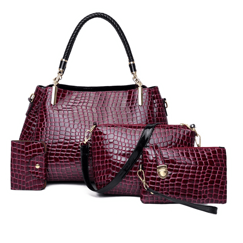 4pcs Crocodile Embossed Tote Bag Set Women's Handbag