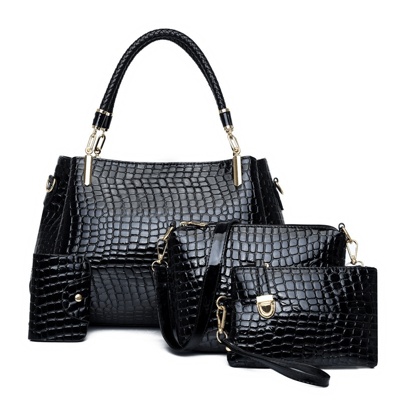 4pcs Crocodile Embossed Tote Bag Set Women's Handbag