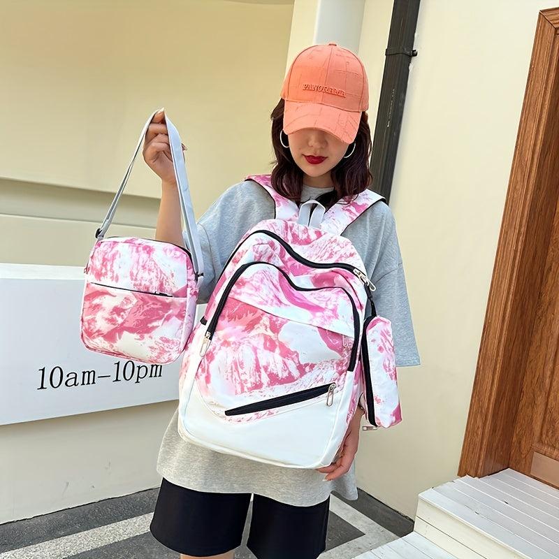 3Pcs Tie Dye Backpack Set School Bag Crossbody Bag Pencil Case