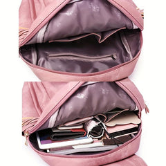 2pcs Tassel Backpack Clutch Set PU Leather School Travel Bag
