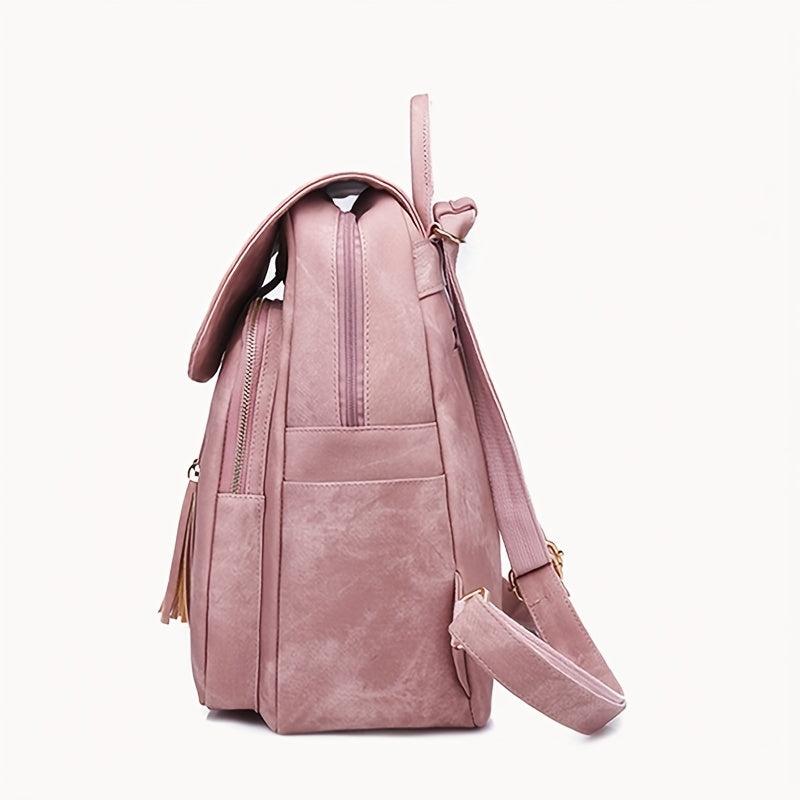 2pcs Tassel Backpack Clutch Set PU Leather School Travel Bag