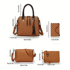 4pcs Polka Dot Tote Bag Set w/ Tassel Decor Handbag Crossbody Bag Clutch Purse