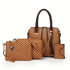 4pcs Polka Dot Tote Bag Set w/ Tassel Decor Handbag Crossbody Bag Clutch Purse