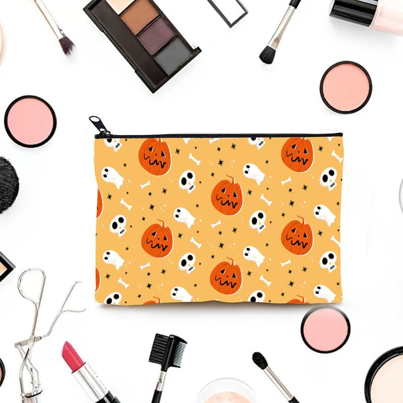 Halloween Makeup Bag Pumpkin Zipper Pouch Toiletry Organizer for Women