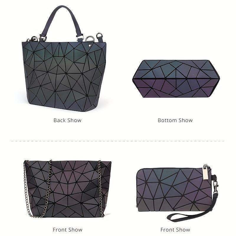 Geometric Luminous Tote Set Holographic Crossbody Bag Women's Shoulder Purse
