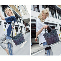 Geometric Luminous Tote Set Holographic Crossbody Bag Women's Shoulder Purse