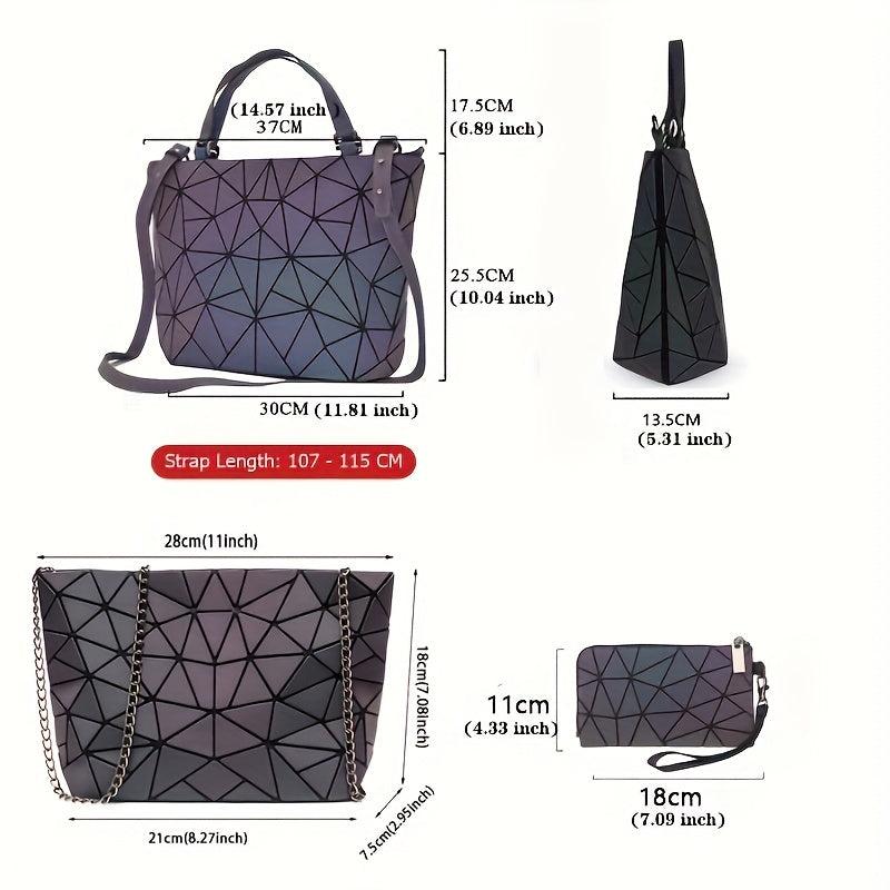 Geometric Luminous Tote Set Holographic Crossbody Bag Women's Shoulder Purse