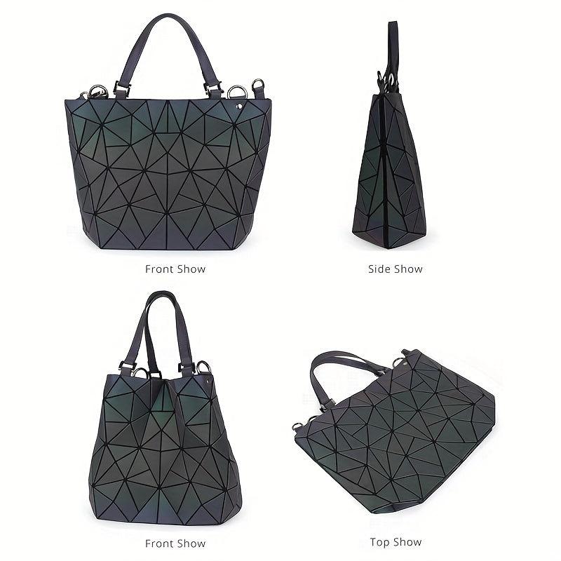 Geometric Luminous Tote Set Holographic Crossbody Bag Women's Shoulder Purse