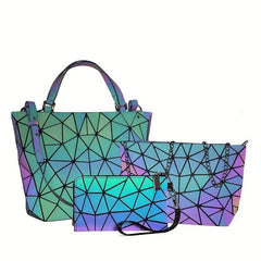 Geometric Luminous Tote Set Holographic Crossbody Bag Women's Shoulder Purse