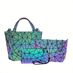 Geometric Luminous Tote Set Holographic Crossbody Bag Women's Shoulder Purse