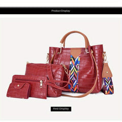 Crocodile Embossed Bag Set with Crossbody Bag & Clutch Purse