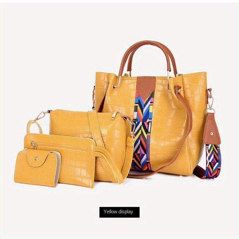 Crocodile Embossed Bag Set with Crossbody Bag & Clutch Purse