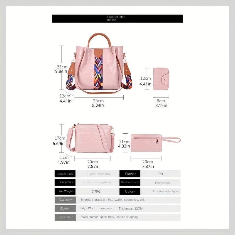 Crocodile Embossed Bag Set with Crossbody Bag & Clutch Purse
