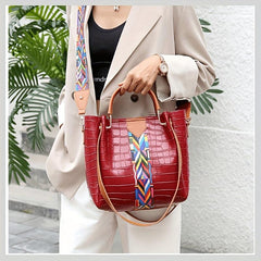 Crocodile Embossed Bag Set with Crossbody Bag & Clutch Purse