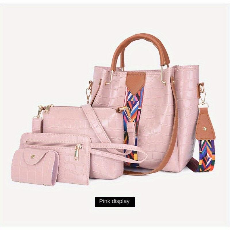 Crocodile Embossed Bag Set with Crossbody Bag & Clutch Purse