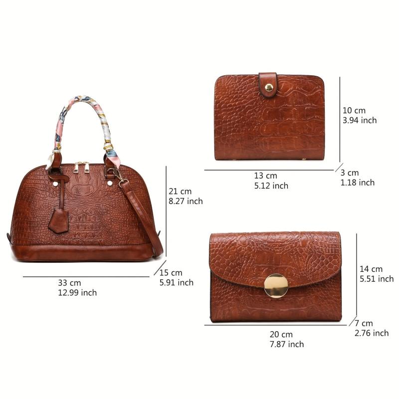 3pcs Crocodile Embossed Bag Set - Women's Office Handbags With Clutch & Card Hol