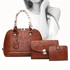 3pcs Crocodile Embossed Bag Set - Women's Office Handbags With Clutch & Card Hol