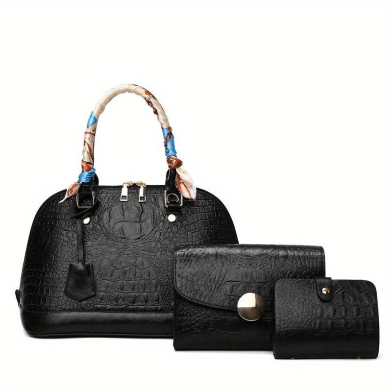 3pcs Crocodile Embossed Bag Set - Women's Office Handbags With Clutch & Card Hol