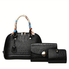 3pcs Crocodile Embossed Bag Set - Women's Office Handbags With Clutch & Card Hol