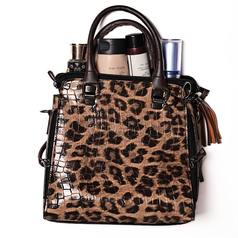 Leopard Tote Bag Vintage Large Capacity Satchel Women's Handbag