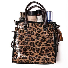 Leopard Tote Bag Vintage Large Capacity Satchel Women's Handbag