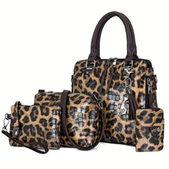 Leopard Tote Bag Vintage Large Capacity Satchel Women's Handbag