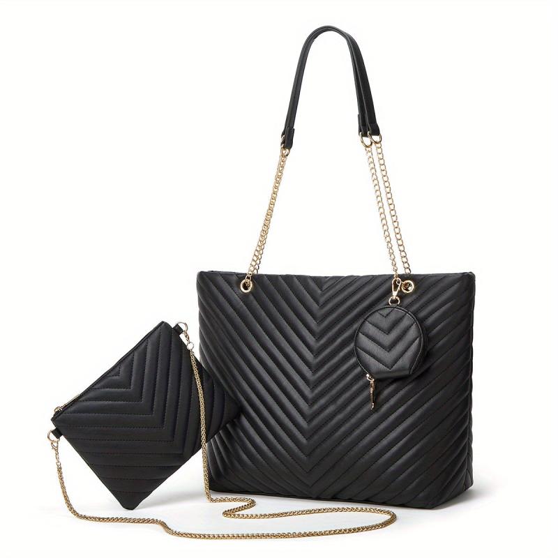 3PCS Embossed Tote Bag Set Retro Shoulder Bag Handbag Crossbody & Purse