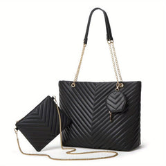 3PCS Embossed Tote Bag Set Retro Shoulder Bag Handbag Crossbody & Purse
