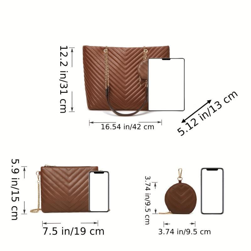 3PCS Embossed Tote Bag Set Retro Shoulder Bag Handbag Crossbody & Purse