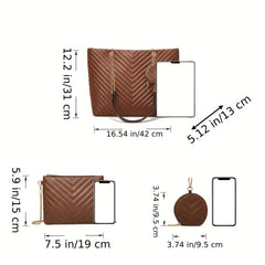 3PCS Embossed Tote Bag Set Retro Shoulder Bag Handbag Crossbody & Purse
