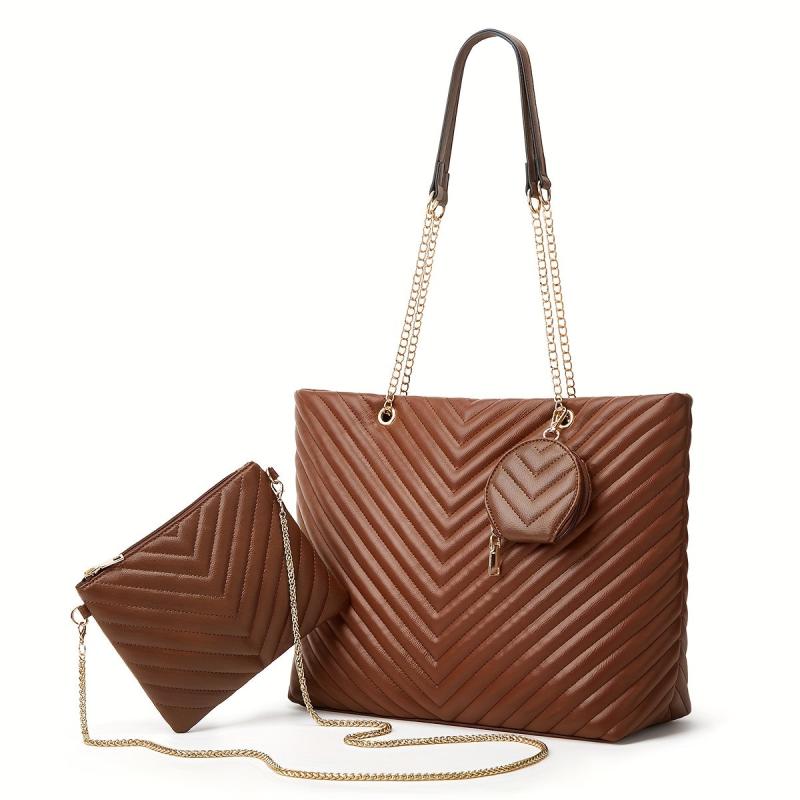 3PCS Embossed Tote Bag Set Retro Shoulder Bag Handbag Crossbody & Purse
