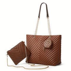 3PCS Embossed Tote Bag Set Retro Shoulder Bag Handbag Crossbody & Purse
