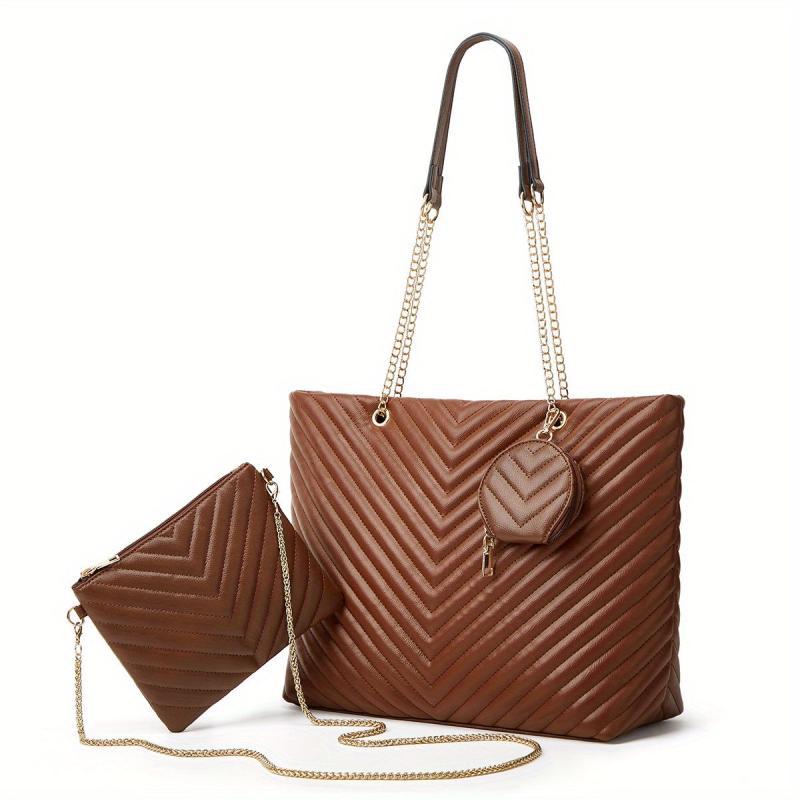 3PCS Embossed Tote Bag Set Retro Shoulder Bag Handbag Crossbody & Purse
