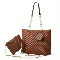 3PCS Embossed Tote Bag Set Retro Shoulder Bag Handbag Crossbody & Purse