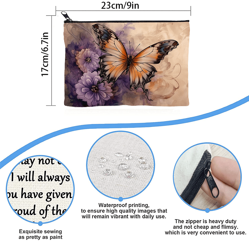 Butterfly Pattern Zipper Storage Bag Lightweight Cosmetic Travel Pouch