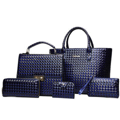 5 Pcs Classic Bag Sets Solid Embossed Tote Bag & Satchel Bag & Long Wallets