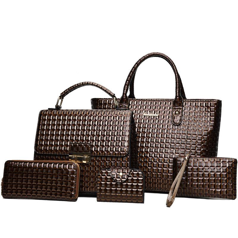 5 Pcs Classic Bag Sets Solid Embossed Tote Bag & Satchel Bag & Long Wallets