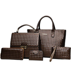 5 Pcs Classic Bag Sets Solid Embossed Tote Bag & Satchel Bag & Long Wallets