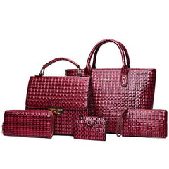 5 Pcs Classic Bag Sets Solid Embossed Tote Bag & Satchel Bag & Long Wallets
