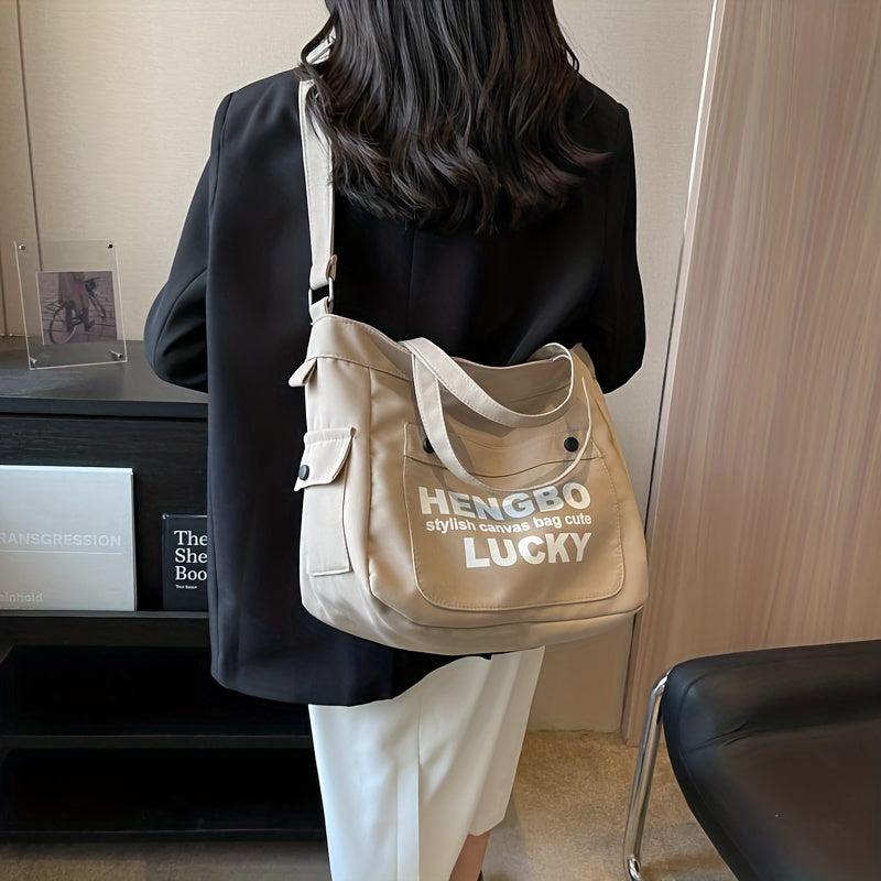 Canvas Crossbody Bag Letter Graphic Hobo Bag Casual Handbag & Shoulder Purse