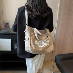 Canvas Crossbody Bag Letter Graphic Hobo Bag Casual Handbag & Shoulder Purse
