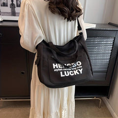 Canvas Crossbody Bag Letter Graphic Hobo Bag Casual Handbag & Shoulder Purse