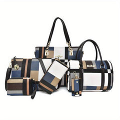 Plaid Bag Set Tote Handbag Shoulder Clutch Wallets