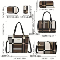 Plaid Bag Set Tote Handbag Shoulder Clutch Wallets