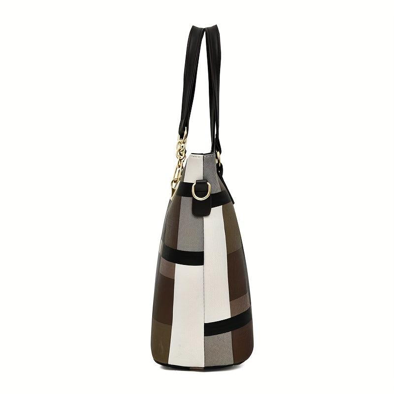 Plaid Bag Set Tote Handbag Shoulder Clutch Wallets